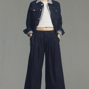 Anthropologie Maeve Avery Pleated Wide-Leg Denim Trouser - 31P